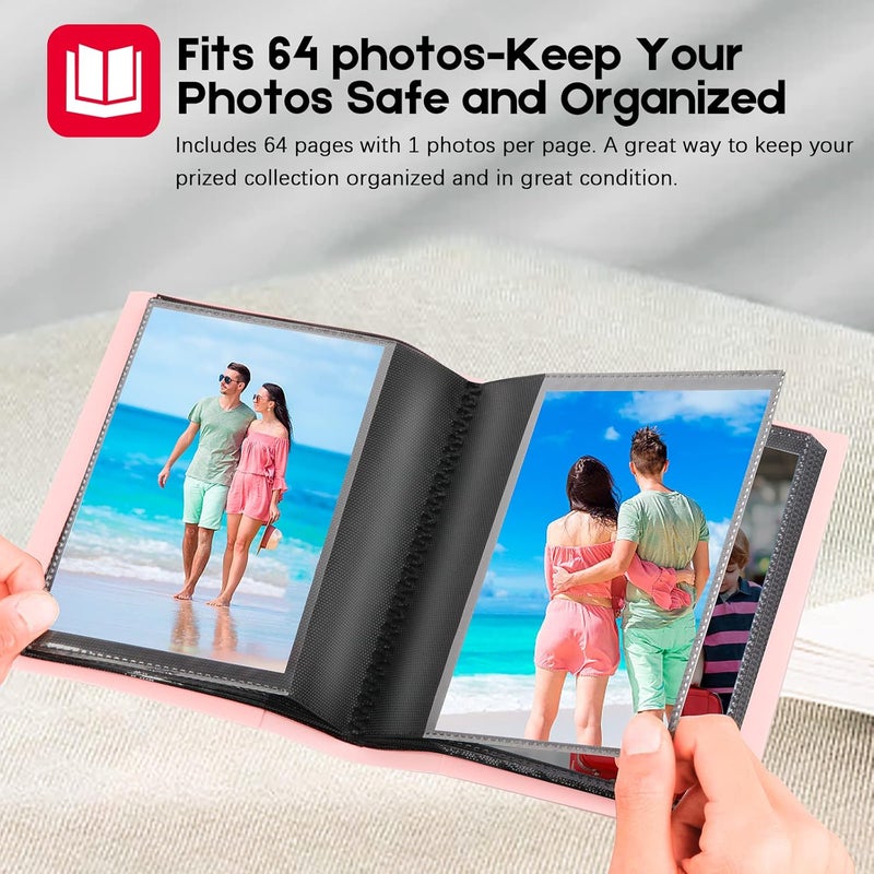 Aevdor Small Photo Album 4x6 Photos Black Inner Page with Strong Elastic band, Each Small Album Holds 64 Photos, 4x6 Mini Book Photo Pictures Album Birthday Christmas Photo Albums Wedding Anniversary (Pink) - Image 5